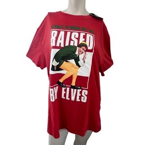 Elf Movie Raised by Elves Red Graphic T Shirt Buddy the Elf XL Christmas Holiday